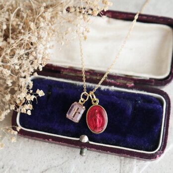 フランス製 不思議のメダイ×ヴィンテージクロスの2wayネックレス｜取り外し可・重ね付けにも＊金属アレルギー対応