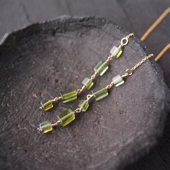 【K14gf】Green Tourmaline Long Earrings／グリーントルマリン アメリカンピアス