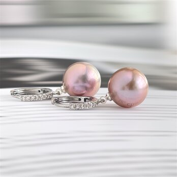 ライトローズピンク 大粒 淡水パールのフープピアス 12.2mm エジソンパール　ウェディング　式