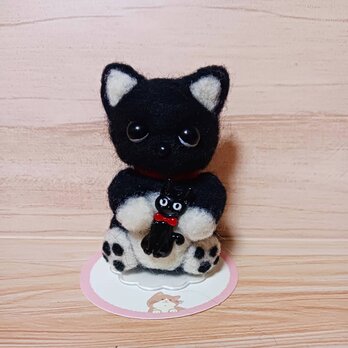 ハンドメイド 羊毛フェルト 黒猫の子猫ぬいぐるみ 小さなミニチュア猫