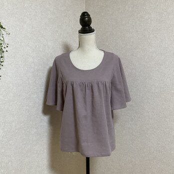 コットンリネン　ひらひら蝶々みたいなお袖のブラウス　グレイッシュピンク