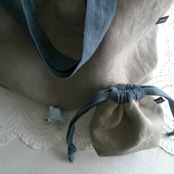 KhakiColorLinen×Cotton Bag＆Pouch