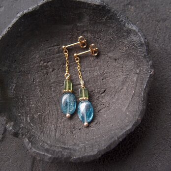 【K14gf】Green Tourmaline × Kyanite Earrings／グリーントルマリン×カイヤナイト ピアス