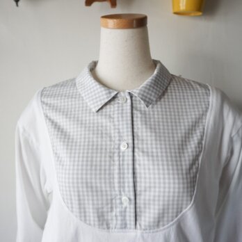 スタンダード襟付け襟長袖カットソー（ギンガムチェック）