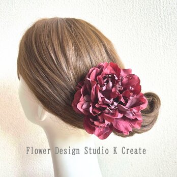 ボルドーのピオニーのヘッドドレス　髪飾り　Uピン　フローレス　フラメンコ　浴衣  髪飾り　ピオニー　ダンス　