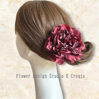 ボルドーのピオニーのヘッドドレス　髪飾り　Uピン　フローレス　フラメンコ　浴衣  髪飾り　ピオニー　ダンス　
