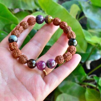 ルドラクシャ 菩提樹の実とトルマリン ブレスレット rjb009