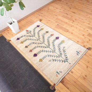 ペルシャ　ギャッベ　マット大　ラグ　123x80cm　アイボリー　ザクロの実　RJ12858