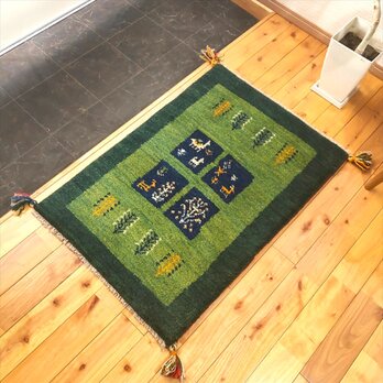 ペルシャ　ギャッベ　ラグ　玄関マット　86x58㎝　バンビ　鹿　生命の木　RJ14646のコピー