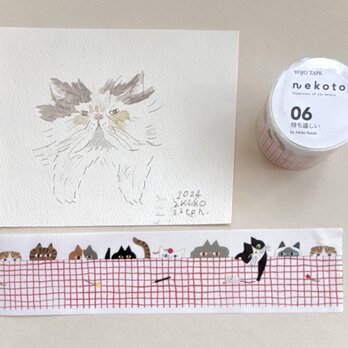 「待ち遠しい」猫のドローイング原画と養生テープのセット