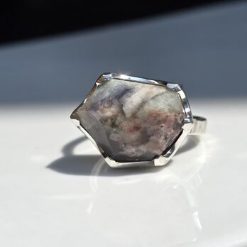 アクアマリン　with　フェルドスパー　自然の情景　ランダム立体カット　シルバーSV925リング