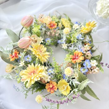 春風のカラフルリース（直径約35cm） /アーティフィシャルフラワー/新築祝い/開店祝い/開業祝い