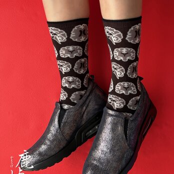 『脳断面柄 三兄弟ソックス』　サイズ22〜24cm用(ブラック)