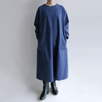 国産綿麻キャンバス（青）のシンプルなワンピース＊送料無料