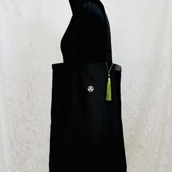 エコバッグ　タッセル付きお抹茶色　着物リメイク　トートバッグ　天然素材　029