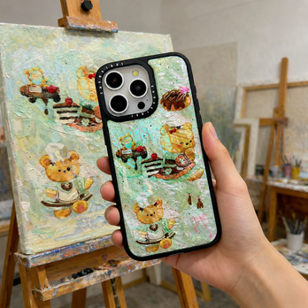 iPhone17 16 15 14 13 ケース 螺鈿風 天然貝シェル くまカフェ 全機種対応 耐衝撃 ギフト
