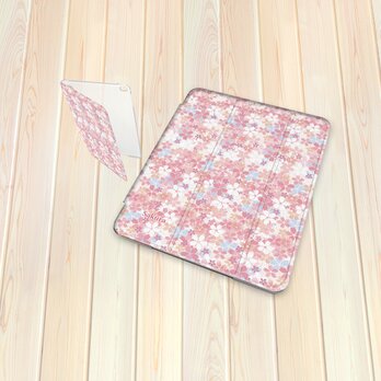手帳型 iPadケース 【バックカバー：ハードタイプ】片面印刷/カメラ穴有/オートスリープ対応【桜・花明かり】