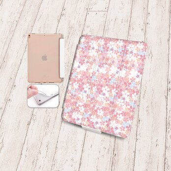 手帳型iPadケース【バックカバー：ソフトタイプ】片面印刷/カメラ穴有【桜・花明かり】