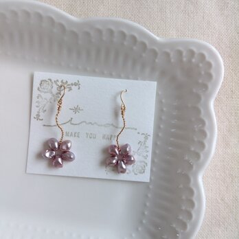 14kgf 淡水パールのゆらゆら桜ピアス