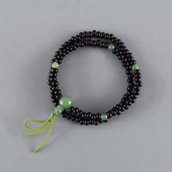 本黒檀　インド翡翠　二重巻　腕輪　ブレスレット　数珠　天然石　パワーストーン　京都　UDA233