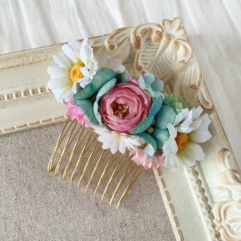 染め花のミニコーム(ピンク&ホワイト&ターコイズ)