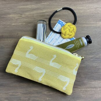 【スワン】畳縁　ぺたんこ　ミニポーチ　小銭入れ　カードケース　白鳥　バレエ　ゴールド