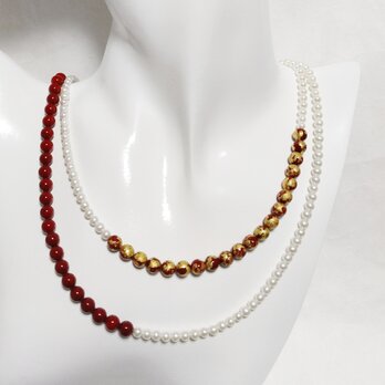 淡水パールと赤漆金箔accessory