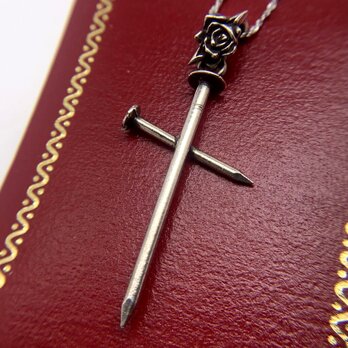 薔薇と釘 十字架ネックレス シルバー925 パンク