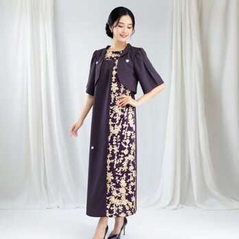 d114 3Lサイズ ワンピース＆ボレロ セットアップ ボートネックタイプ 着物リメイク 小紋リメイク