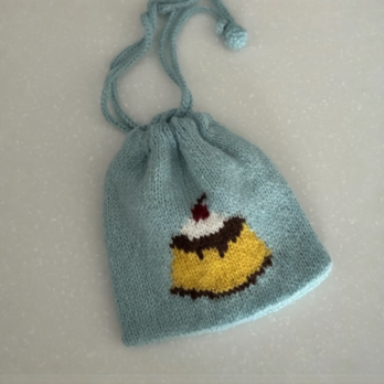 プリンの小さめ巾着/シェットランドウール手編み