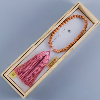 桜木　ストロベリークォーツ　仕立て　片手数珠　念珠　京都手作り　さくら　櫻　天然木　JUA156