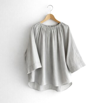 ギャザークルーネック 7分袖 ゆったりプルオーバー ブラウス｜オーガニック綿100%ダブルガーゼ_Pale Gray