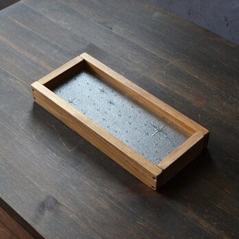国産ひのきとレトロガラスのトレイ（昭和型ガラス：銀河）