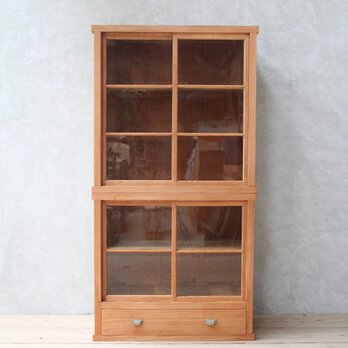 2段のガラスケース 古家具/アンティーク/ガラスケース//収納/ガラス棚/茶箪笥/水屋