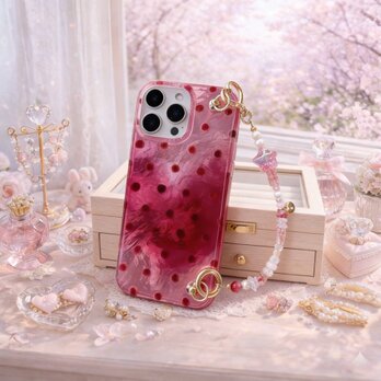 iPhoneケース ビーズハンドストラップ付き かわいい ギフト スマホケース 落下防止 大人可愛い スマホケース