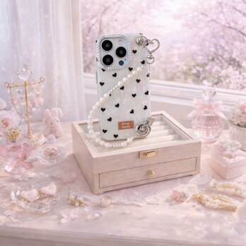 iPhoneケース ビーズハンドストラップ付き かわいい ギフト スマホケース 落下防止 大人可愛い スマホケース