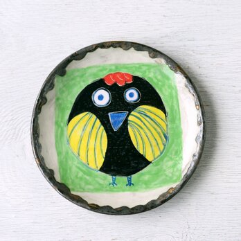 小鳥の歌シリーズ（黒い鳥）・手描き絵皿