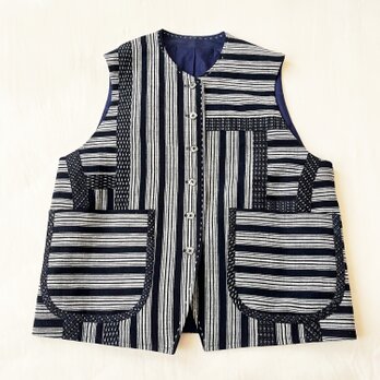 ヴィンテージ インディゴ キモノ de コラージュベスト