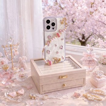 iPhoneケース ビーズハンドストラップ付き かわいい ギフト スマホケース 落下防止 大人可愛い スマホケース