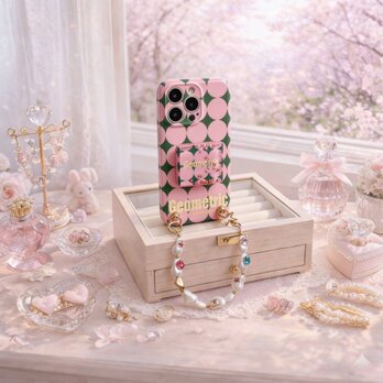 iPhoneケース ビーズハンドストラップ付き かわいい ギフト スマホケース 落下防止 大人可愛い スマホケース