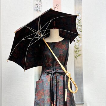 今後出会えるかわからない反物から仕立てた 手織り大島紬 2wayワンピースと日傘　春愁