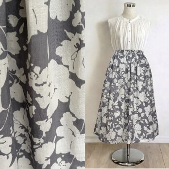 花柄リネン◇ ふんわり柔らかなソフト加工◇グレー