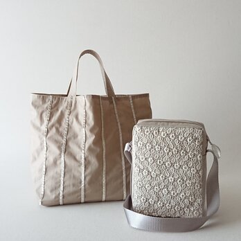 antique lace pochette & eco bag [beige nylon]