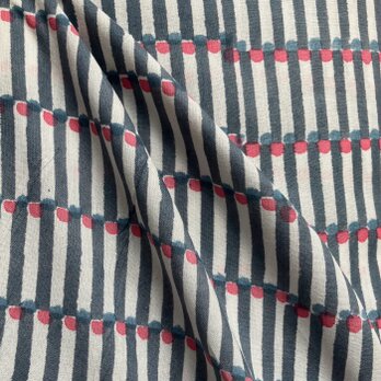 インド ブロックプリント生地 [50cm単位切り売り] サンガネリ ポップ ストライプ ブルーB 青 PP IF0495