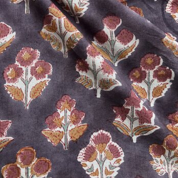 インド ブロックプリント生地 [50cm単位] サンガネリ クラシカルフラワー onパープル地 布 IF0500