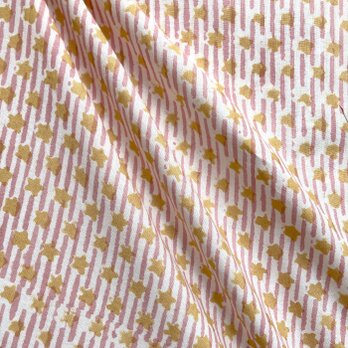 インド ブロックプリント生地 [50cm単位切り売り] サンガネリ 星とストライプ ピンク スター PP IF0490