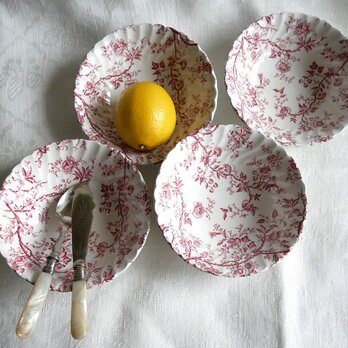 イギリス製【Johnson Brothers/ Old Bradbury】花柄 スープボウル　4個セット