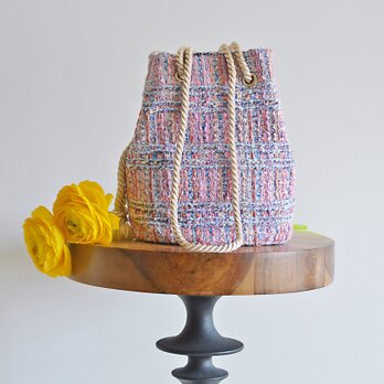 数量限定!   イタリア製ファンシーツイード　2way ポシェットマリンバッグ　ベリーピンク　ミニショルダー