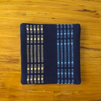 手織り・藍染めポットマット　経ロートン織り A