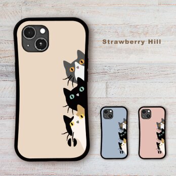 グリップケース iPhoneケース 黒猫  の イラスト 耐衝撃
